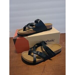 Aerothotic CorkSlides Womens Sz8 Black Synthetic Leather Arch Support PU1105 NIB